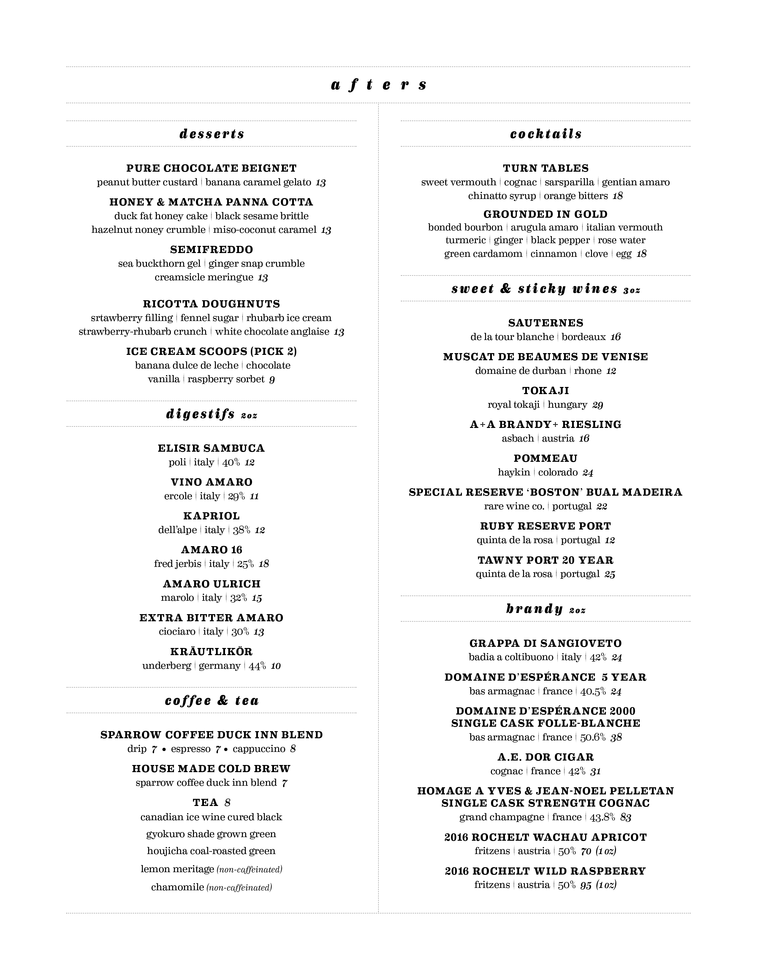 Dessert Menu